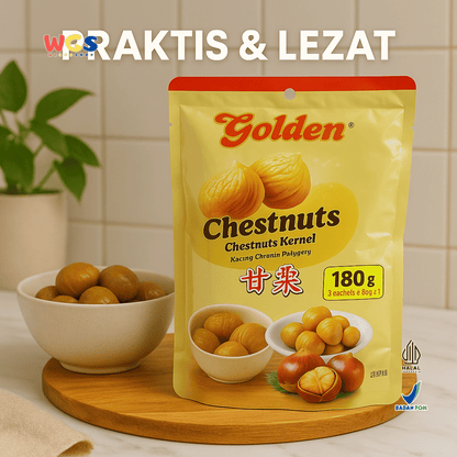 Golden Chestnuts Kernel 180g (3 Sachet x 60g) - Kacang Chestnut Panggang Siap Santap