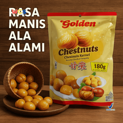Golden Chestnuts Kernel 180g (3 Sachet x 60g) - Kacang Chestnut Panggang Siap Santap