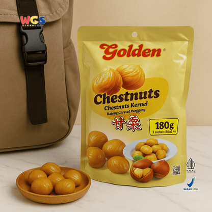 Golden Chestnuts Kernel 180g (3 Sachet x 60g) - Kacang Chestnut Panggang Siap Santap