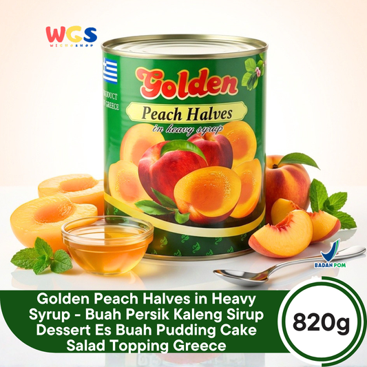 Golden Peach Halves in Heavy Syrup 820g - Buah Persik Kaleng Sirup Dessert Es Buah Pudding Cake Salad Topping Greece