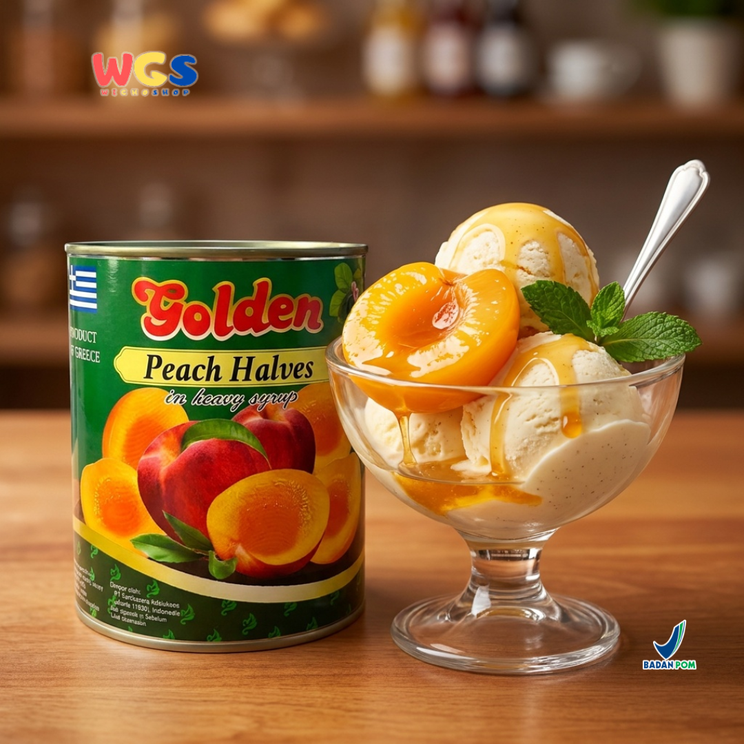 Golden Premium Peach Halves in Heavy Syrup From Greece 820 gr - Peach