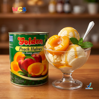 Golden Premium Peach Halves in Heavy Syrup From Greece 820 gr - Peach