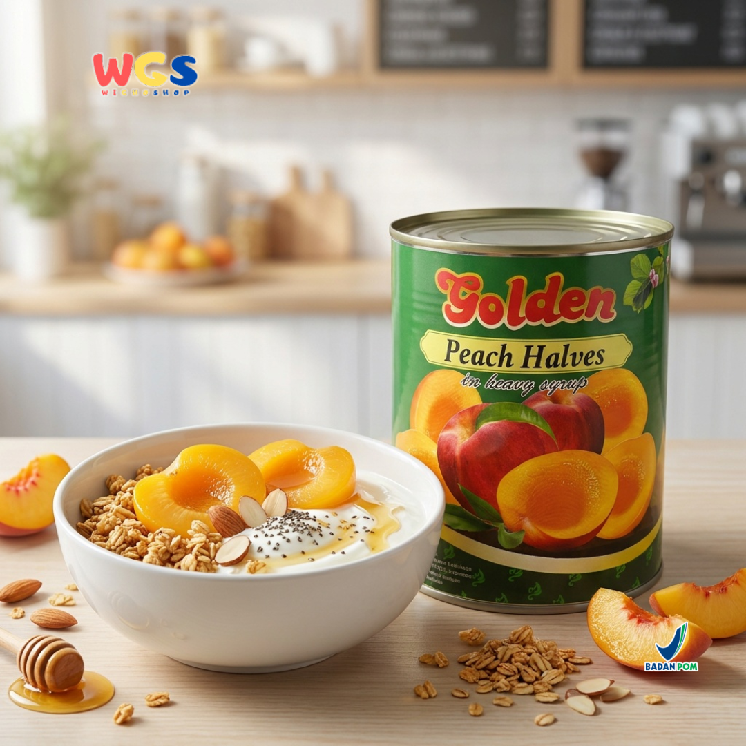 Golden Premium Peach Halves in Heavy Syrup From Greece 820 gr - Peach