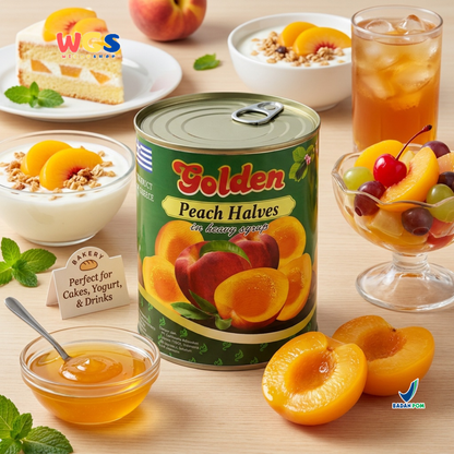 Golden Premium Peach Halves in Heavy Syrup From Greece 820 gr - Peach