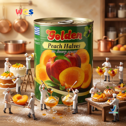 Golden Premium Peach Halves in Heavy Syrup From Greece 820 gr - Peach