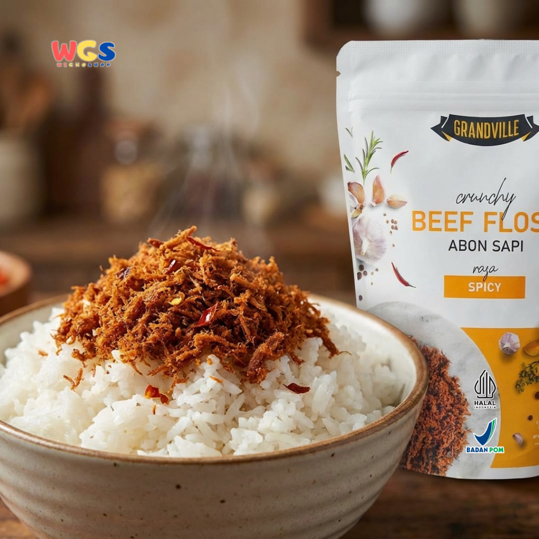 Grandville Abon Sapi Spicy 90g - Beef Floss Pedas Crunchy 100% Daging Sapi No MSG