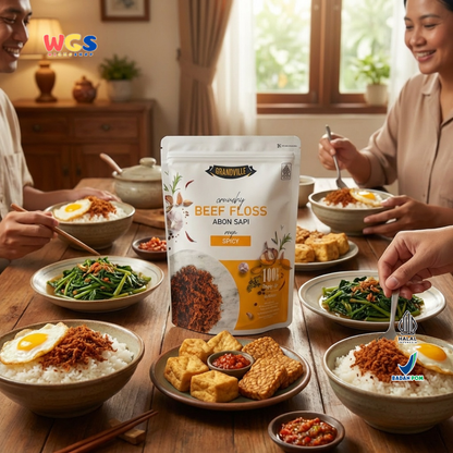 Grandville Abon Sapi Spicy 90g - Beef Floss Pedas Crunchy 100% Daging Sapi No MSG