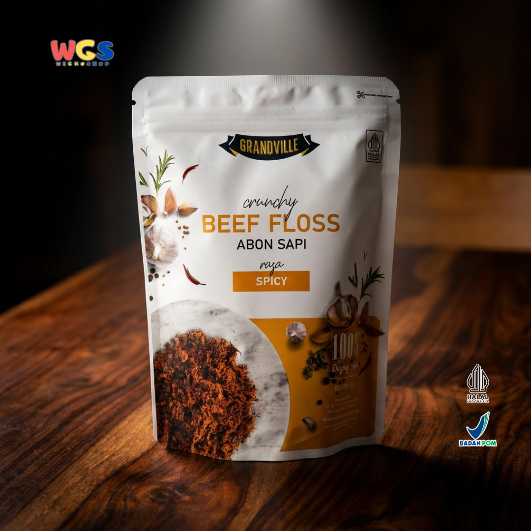 Grandville Abon Sapi Spicy 90g - Beef Floss Pedas Crunchy 100% Daging Sapi No MSG