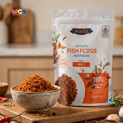 Grandville Crunchy Fish Floss Spicy Flavour 100g - Abon Ikan Pedas Gurih 100% Daging Ikan Halal