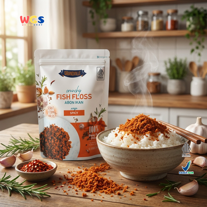 Grandville Crunchy Fish Floss Spicy Flavour 100g - Abon Ikan Pedas Gurih 100% Daging Ikan Halal