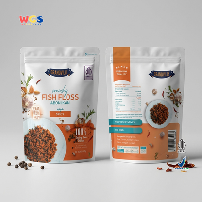 Grandville Crunchy Fish Floss Spicy Flavour 100g - Abon Ikan Pedas Gurih 100% Daging Ikan Halal