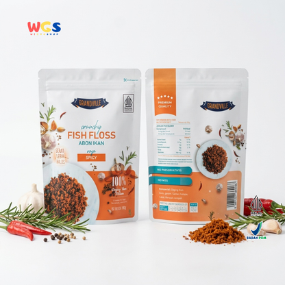 Grandville Crunchy Fish Floss Spicy Flavour 100g - Abon Ikan Pedas Gurih 100% Daging Ikan Halal