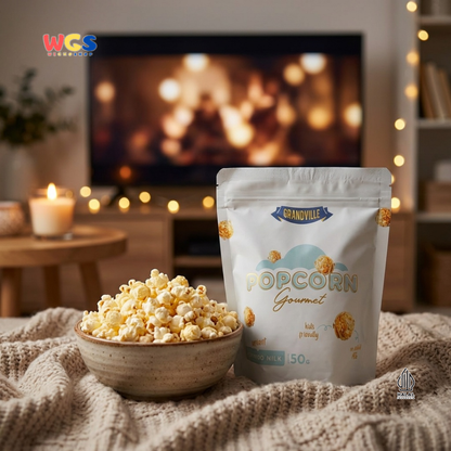 Grandville Popcorn Gourmet Hokkaido Milk 50g - Popcorn Susu Creamy Snack Kids Friendly No MSG