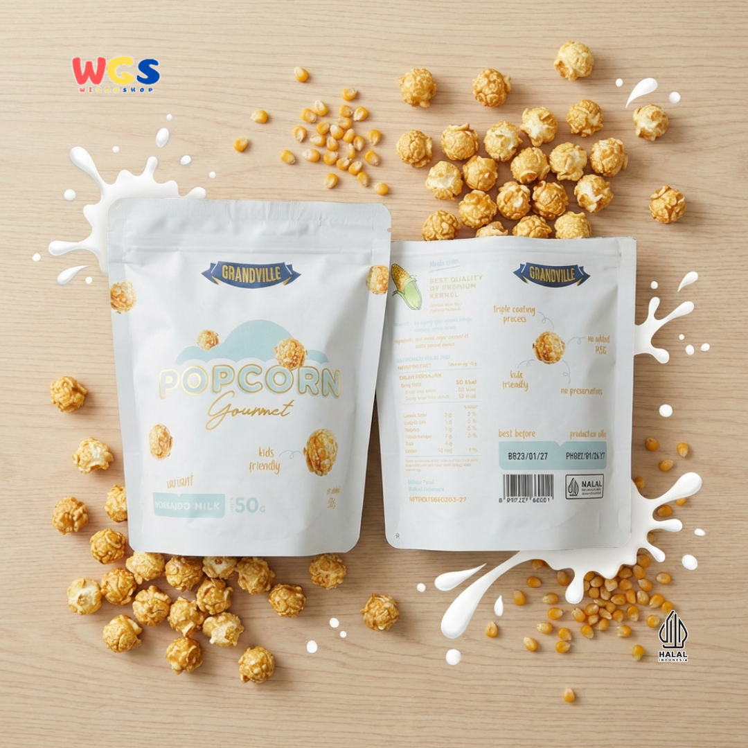 Grandville Popcorn Gourmet Hokkaido Milk 50g - Popcorn Susu Creamy Snack Kids Friendly No MSG