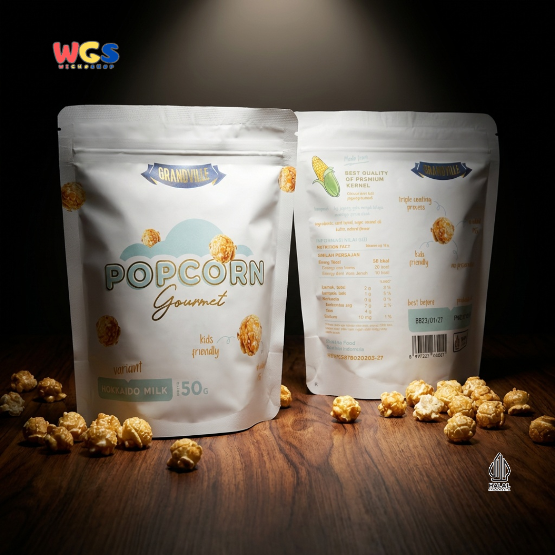 Grandville Popcorn Gourmet Hokkaido Milk 50g - Popcorn Susu Creamy Snack Kids Friendly No MSG