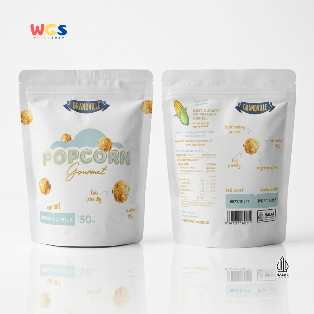 Grandville Popcorn Gourmet Hokkaido Milk 50g - Popcorn Susu Creamy Snack Kids Friendly No MSG