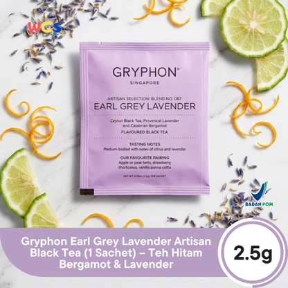 Gryphon Earl Grey Lavender Artisan Black Tea 2,5g (1 Sachet) – Teh Hitam Bergamot & Lavender