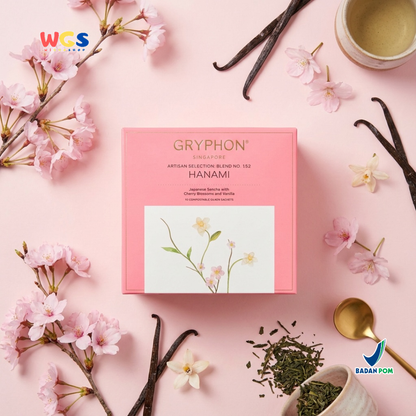 Gryphon Hanami Artisan Green Tea 25g (10 Sachet) – Teh Hijau Jepang Sencha Cherry Blossom & Vanilla