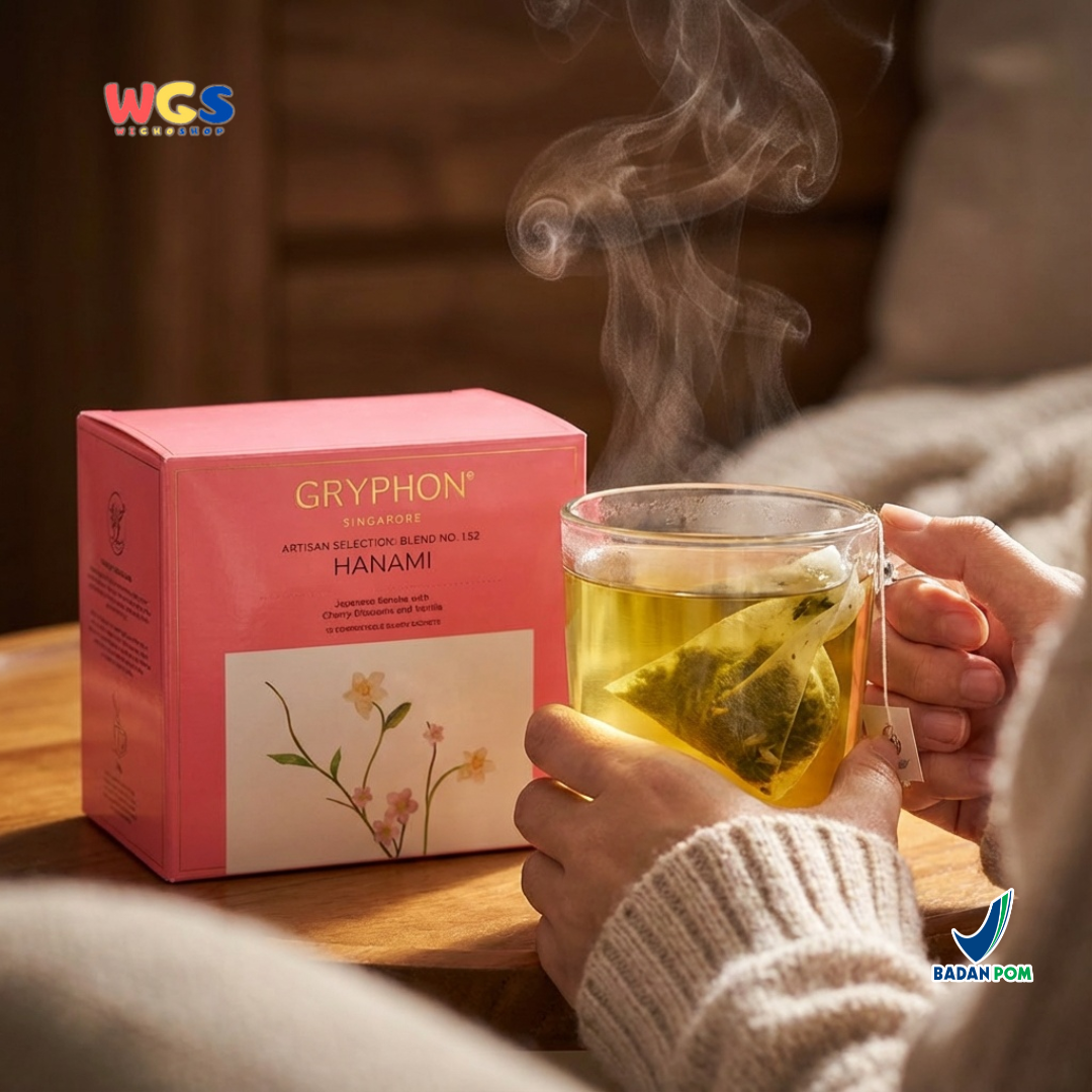 Gryphon Hanami Artisan Green Tea 25g (10 Sachet) – Teh Hijau Jepang Sencha Cherry Blossom & Vanilla