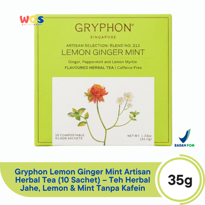 Gryphon Lemon Ginger Mint Artisan Herbal Tea 35g (10 Sachet) – Teh Herbal Jahe Lemon Mint Non Kafein