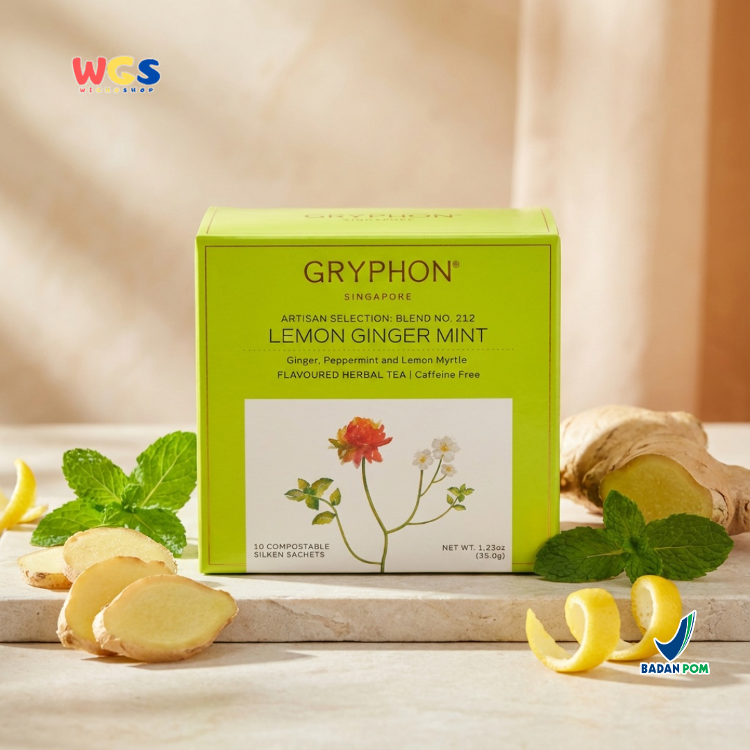 Gryphon Lemon Ginger Mint Artisan Herbal Tea 35g (10 Sachet) – Teh Herbal Jahe Lemon Mint Non Kafein