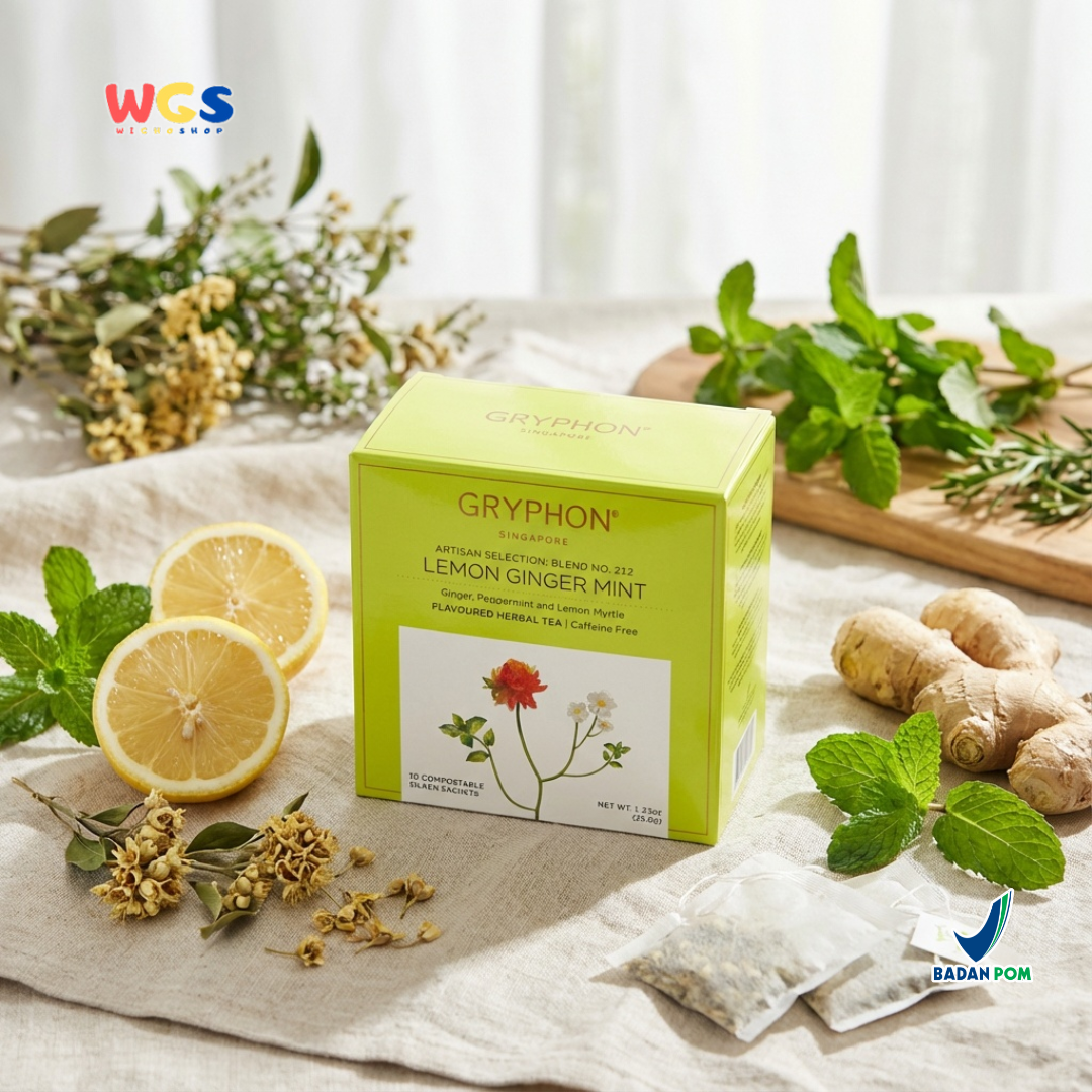 Gryphon Lemon Ginger Mint Artisan Herbal Tea 35g (10 Sachet) – Teh Herbal Jahe Lemon Mint Non Kafein