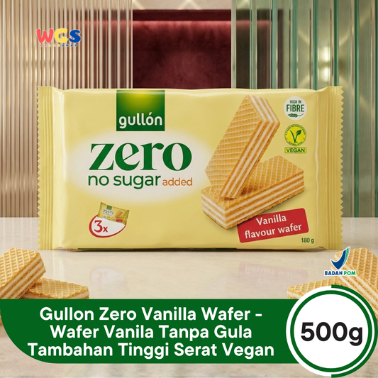 Gullon Zero Vanilla Wafer 180g - Wafer Vanila Tanpa Gula Tambahan Tinggi Serat Vegan