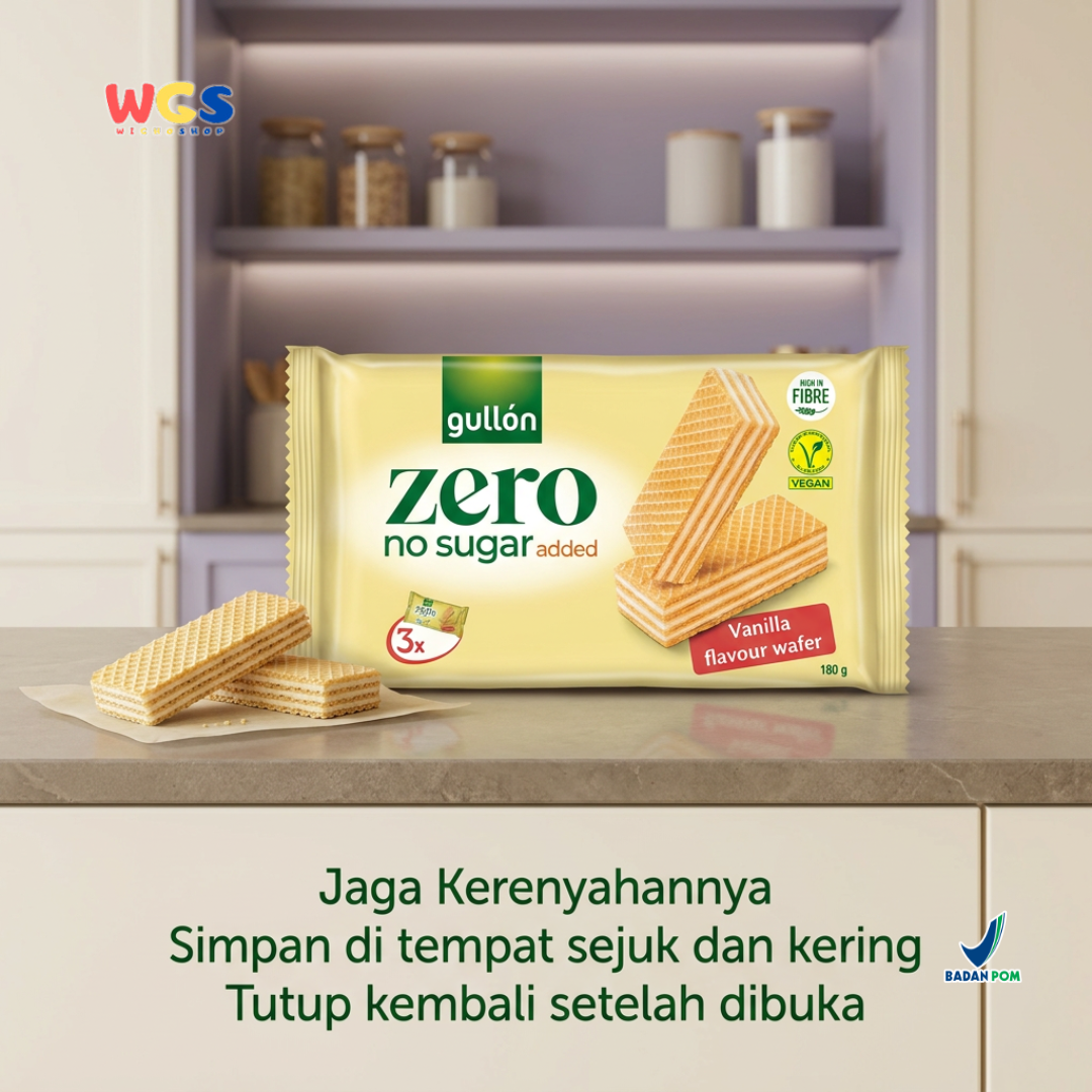 Gullon Zero Vanilla Wafer 180g - Wafer Vanila Tanpa Gula Tambahan Tinggi Serat Vegan