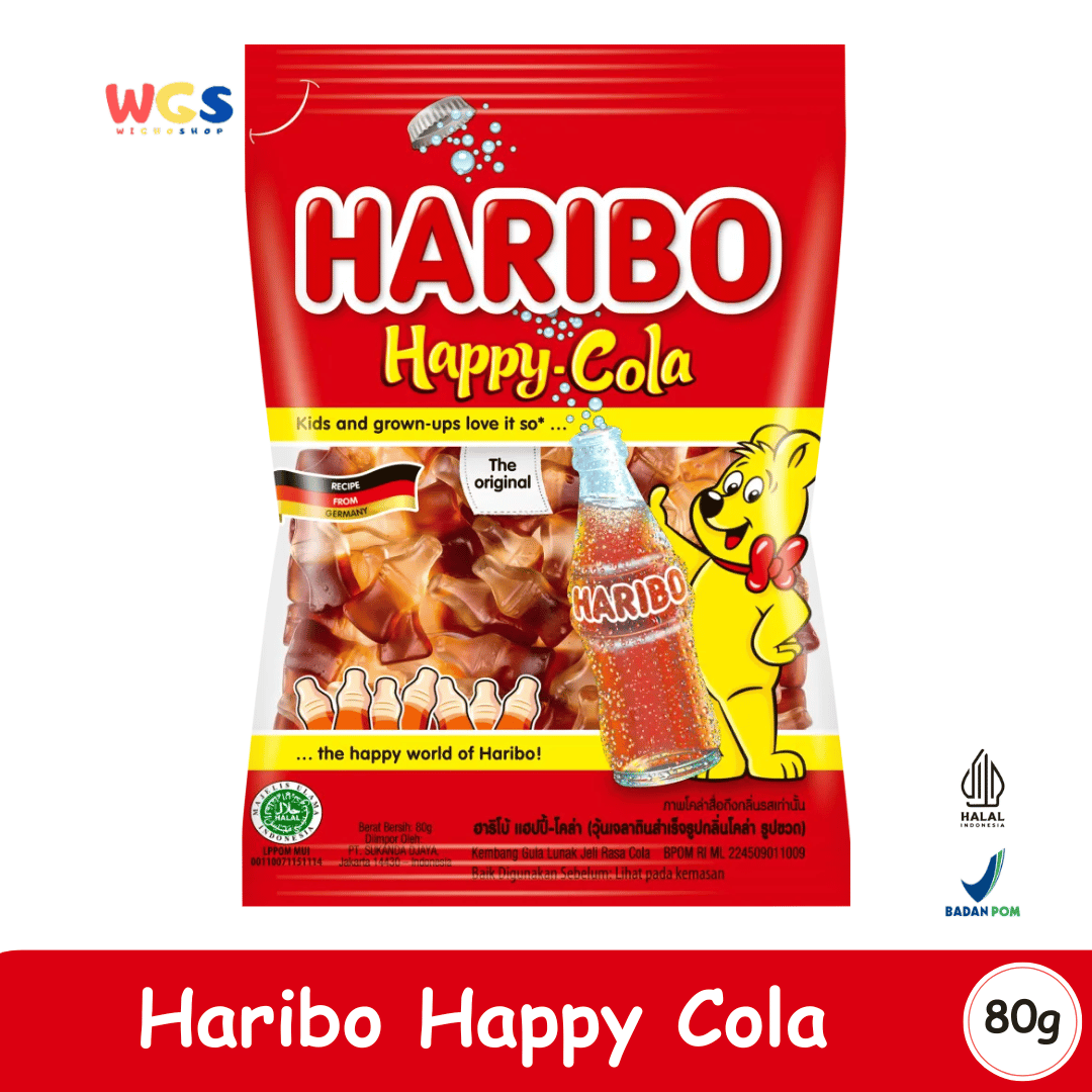 HARIBO Happy Cola Gummy Candy 80g – Permen Jeli Bentuk Botol Rasa Cola