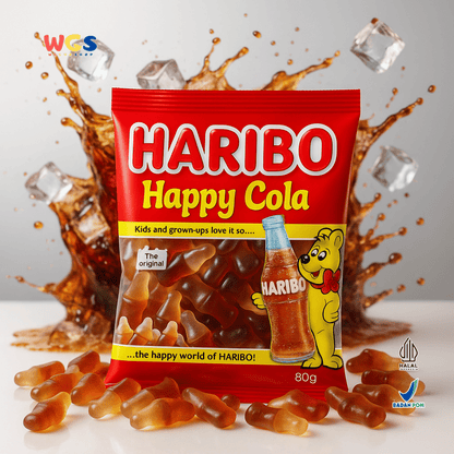 HARIBO Happy Cola Gummy Candy 80g – Permen Jeli Bentuk Botol Rasa Cola