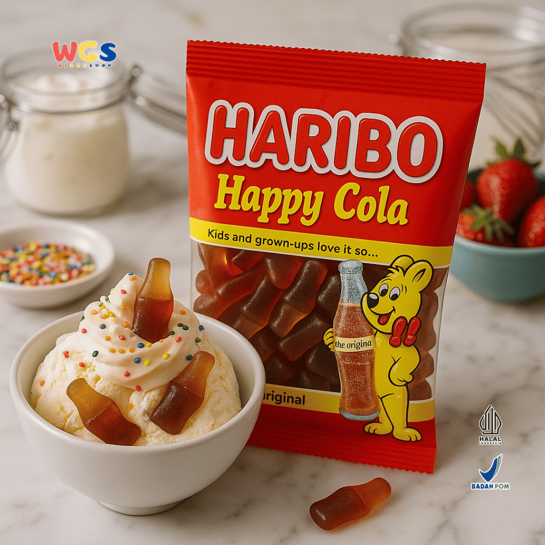 HARIBO Happy Cola Gummy Candy 80g – Permen Jeli Bentuk Botol Rasa Cola