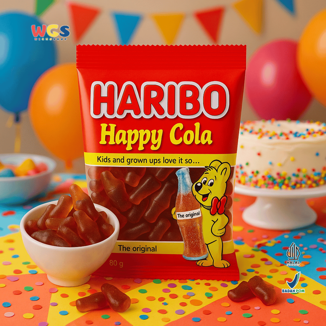 HARIBO Happy Cola Gummy Candy 80g – Permen Jeli Bentuk Botol Rasa Cola