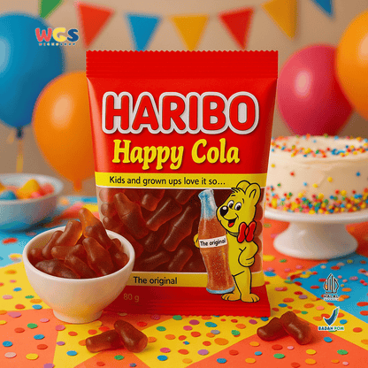 HARIBO Happy Cola Gummy Candy 80g – Permen Jeli Bentuk Botol Rasa Cola