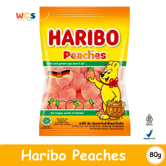 HARIBO Peaches Gummy Candy 80g – Refreshing Peach Flavored Jelly Candy