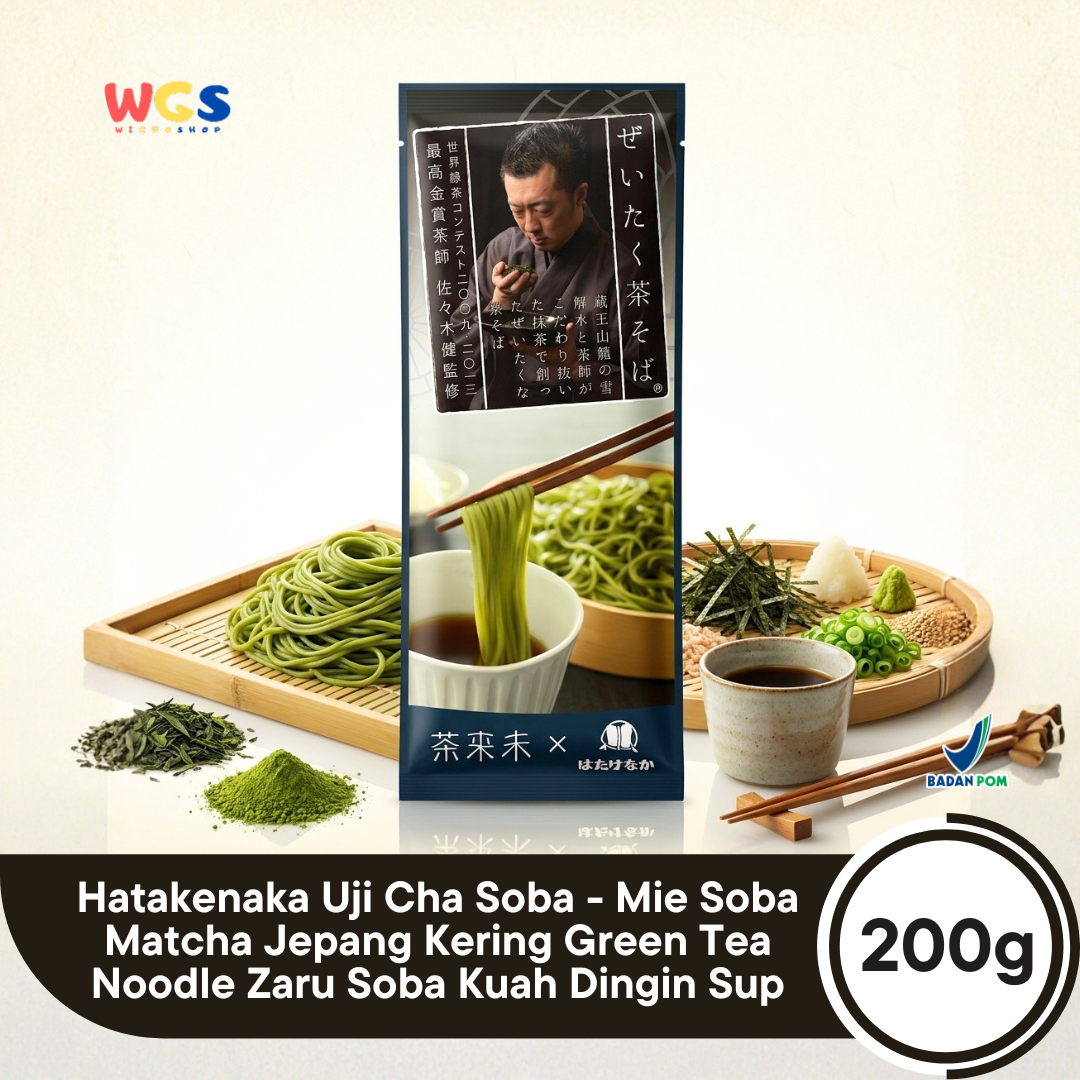 Hatakenaka Uji Cha Soba 200g - Mie Soba Matcha Jepang Kering Green Tea Noodle Zaru Soba Kuah Dingin Sup