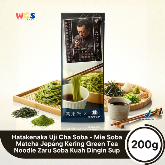 Hatakenaka Uji Cha Soba 200g - Mie Soba Matcha Jepang Kering Green Tea Noodle Zaru Soba Kuah Dingin Sup