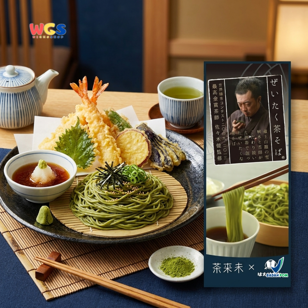Hatakenaka Uji Cha Soba 200g - Mie Soba Matcha Jepang Kering Green Tea Noodle Zaru Soba Kuah Dingin Sup