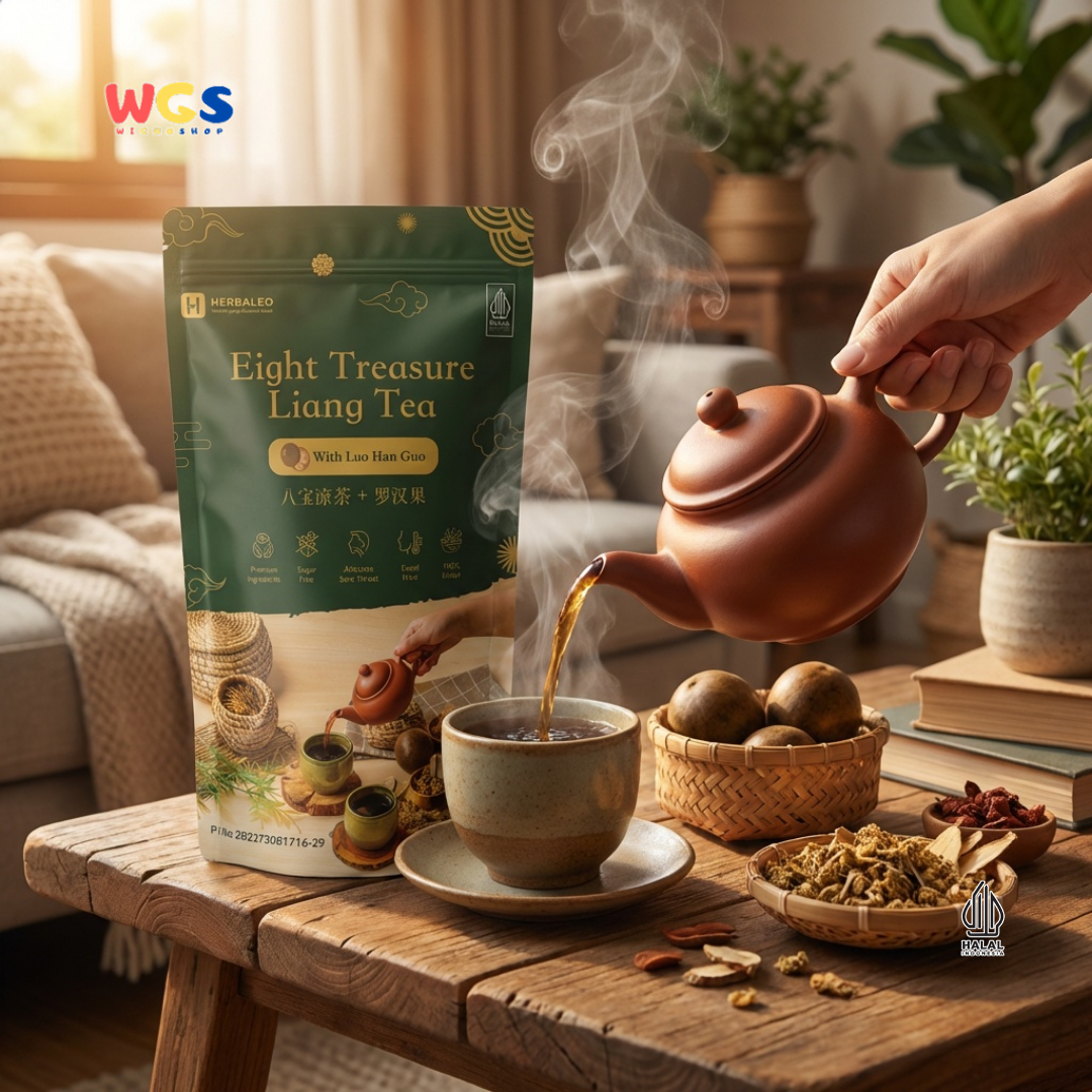 Herbaleo Eight Treasure Liang Tea with Luo Han Guo 125g - Teh Herbal Sugar Free Halal