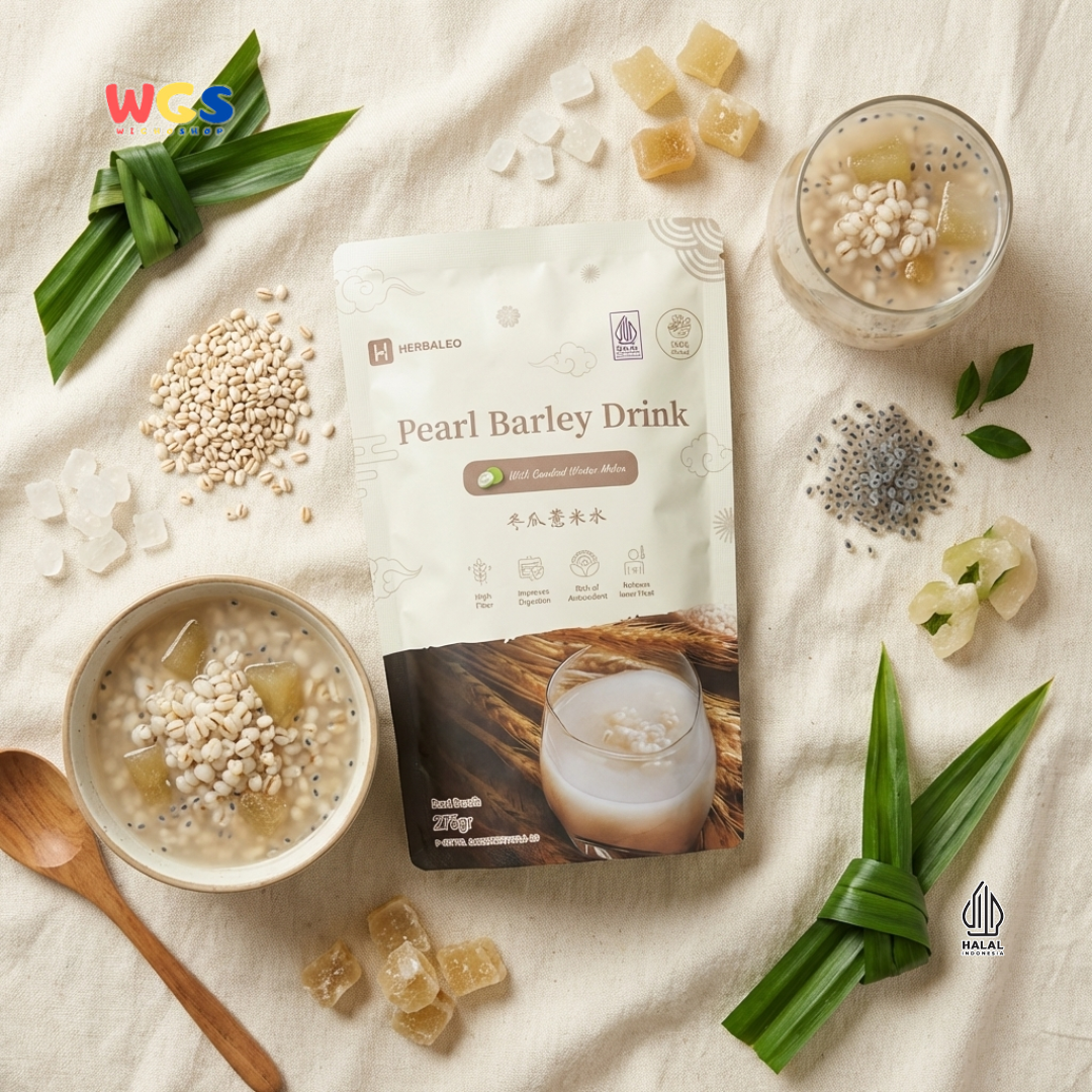 Herbaleo Pearl Barley Drink 275g - Minuman Barli Herbal dengan Manisan Buah Kundur Halal
