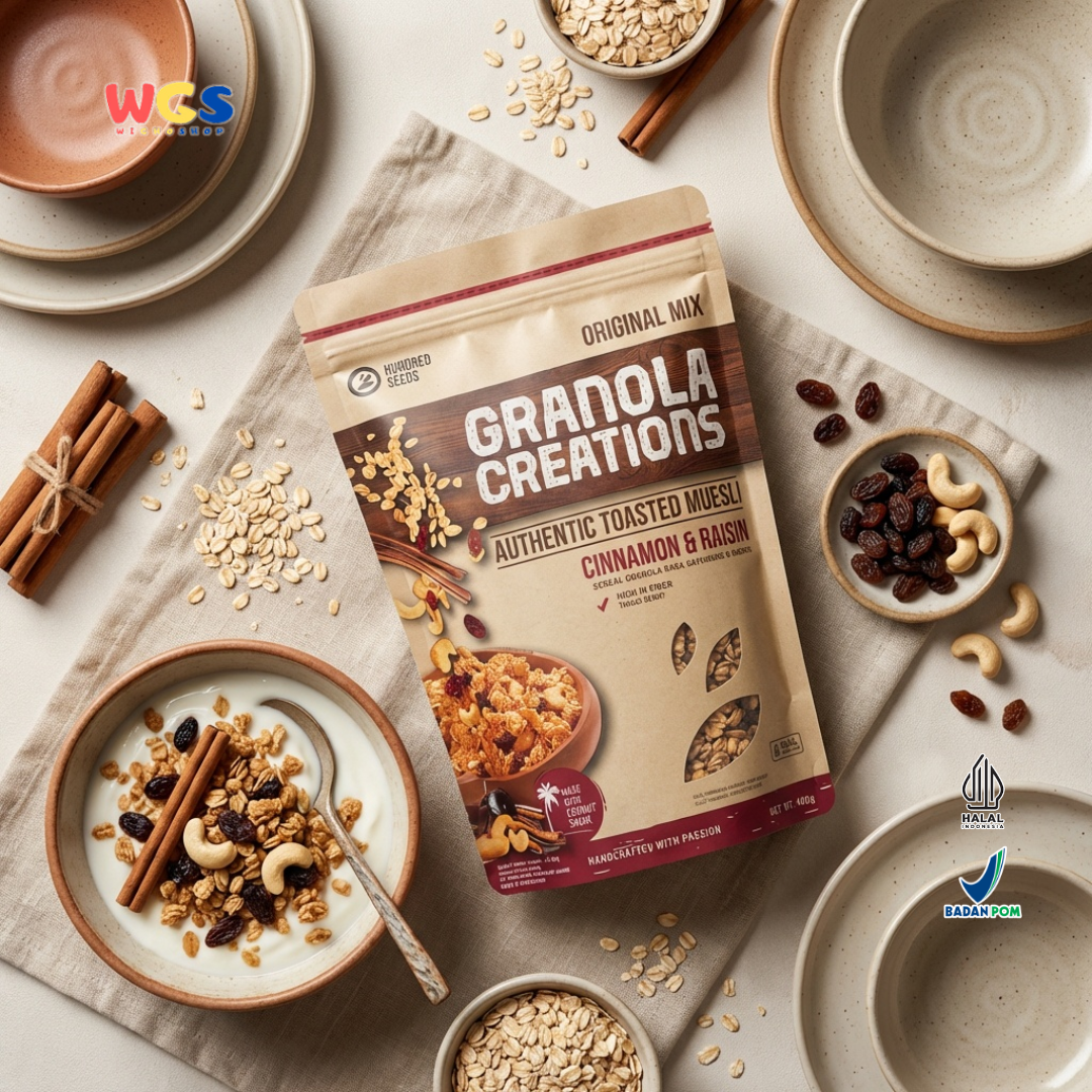 Hundred Seeds Granola Creations Cinnamon Raisin 400g - Granola Muesli Tinggi Serat