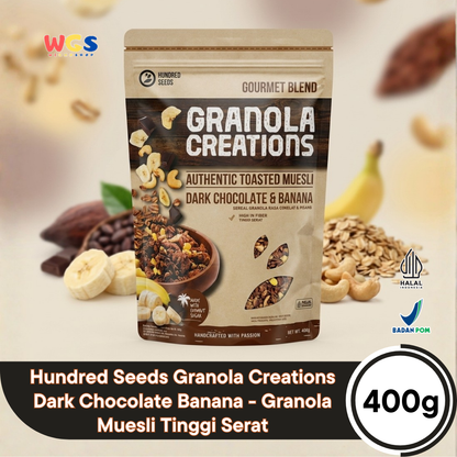 Hundred Seeds Granola Creations Dark Chocolate Banana 400g - Granola Muesli Tinggi Serat