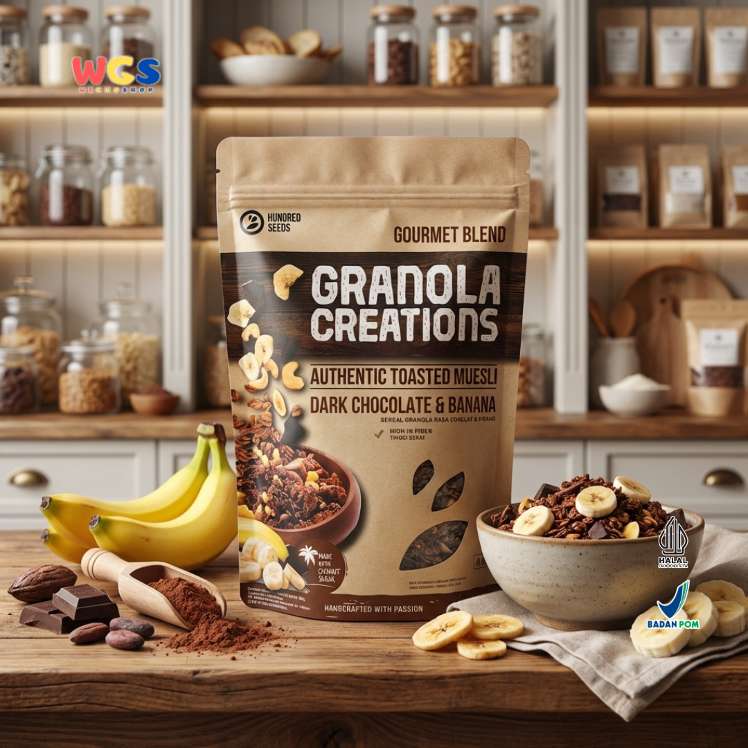 Hundred Seeds Granola Creations Dark Chocolate Banana 400g - Granola Muesli Tinggi Serat
