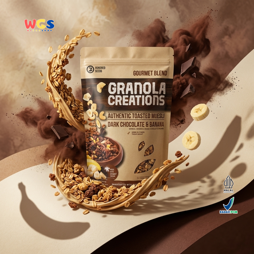 Hundred Seeds Granola Creations Dark Chocolate Banana 400g - Granola Muesli Tinggi Serat