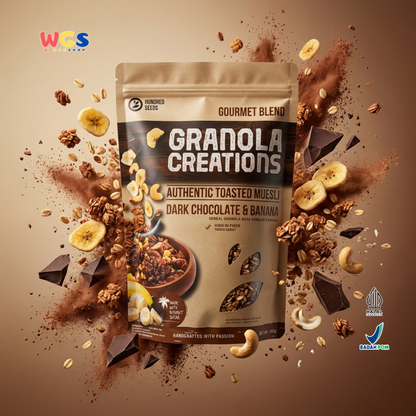 Hundred Seeds Granola Creations Dark Chocolate Banana 400g - Granola Muesli Tinggi Serat
