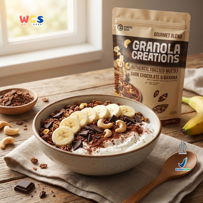 Hundred Seeds Granola Creations Dark Chocolate Banana 400g - Granola Muesli Tinggi Serat