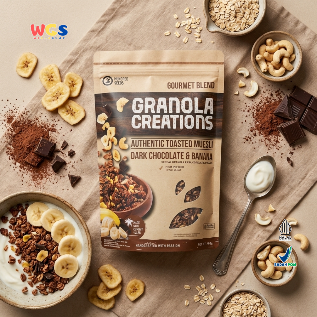Hundred Seeds Granola Creations Dark Chocolate Banana 400g - Granola Muesli Tinggi Serat