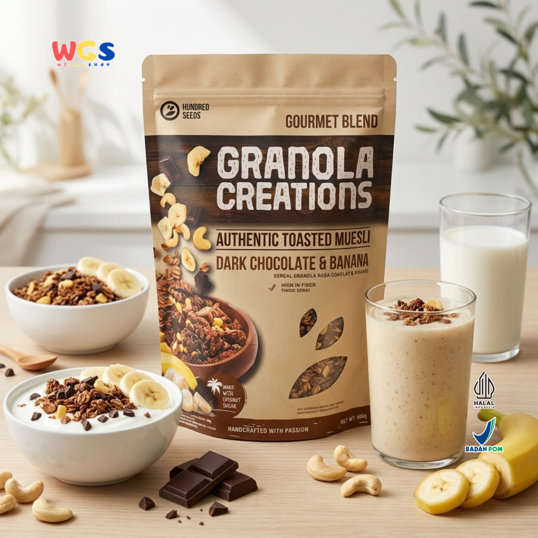 Hundred Seeds Granola Creations Dark Chocolate Banana 400g - Granola Muesli Tinggi Serat