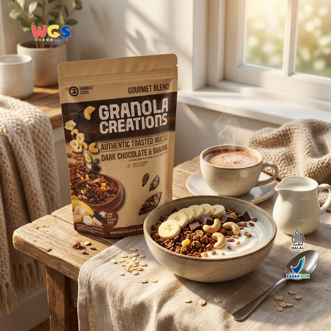 Hundred Seeds Granola Creations Dark Chocolate Banana 400g - Granola Muesli Tinggi Serat