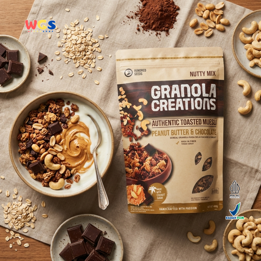 Hundred Seeds Granola Creations Peanut Butter & Chocolate 400g - Granola Muesli Tinggi Serat