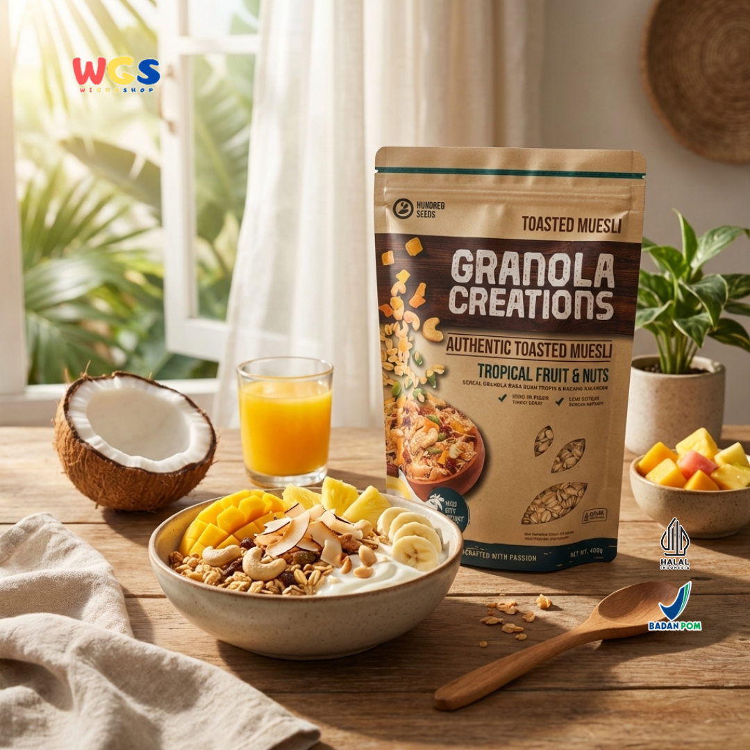 Hundred Seeds Granola Creations Tropical Fruit Nuts 400g - Granola Muesli Tinggi Serat